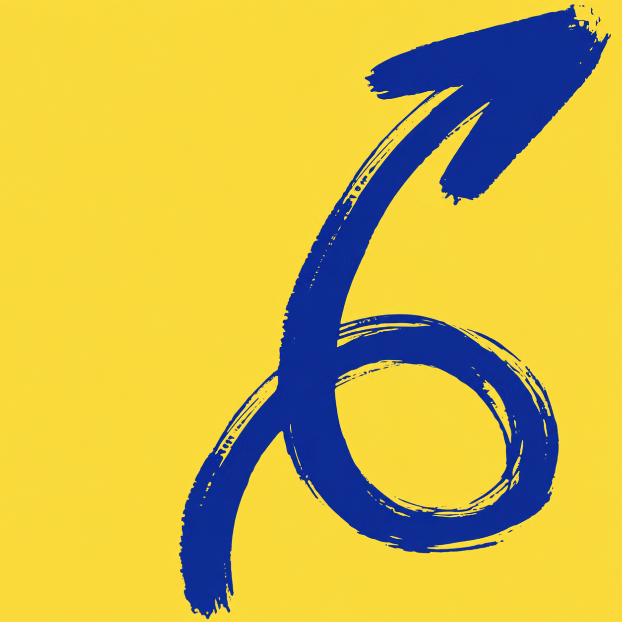 Blue expressive brush mark on a yellow background